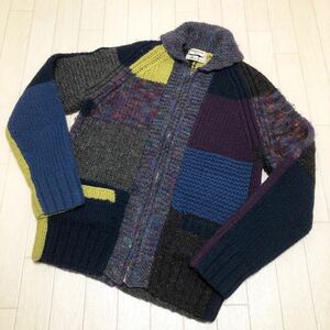 和92★ ATELIER SAB for men Hand Knit アトリエサブ メン ハンドニット ジップアップブルゾン F メンズ マルチカラー ブルー グレー