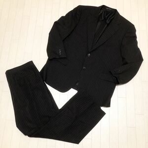 和94★ KANSAI YAMAMOTO カンサイヤマモト スーツ セットアップ テーラードジャケット パンツ ストライプ E7 メンズ ブラック