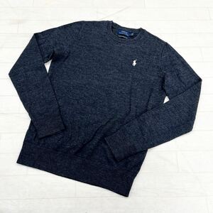 1232◎ POLO RALPH LAUREN ポロ ラルフローレン トップス ニット 薄手 長袖 クルーネック ワンポイント ロゴ 刺繍 ブラック メンズM