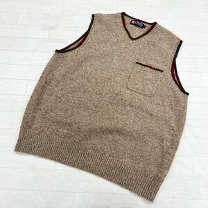 1235◎ CHAPS RALPH LAUREN チャプス トップス ノースリーブ ニット セーター Vネック ウール 100 ブラウン メンズL