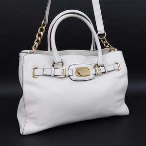 1円 ■ 極美品 マイケルコース 2wayバッグ ホワイト系 レザー レディース メンズ MICHAEL KORS ■ E.Bmm.hP-24