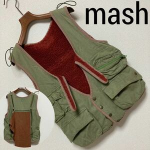 レア■mash マッシュ■Back Pack Vest 裏ボア 多機能 ベスト M グリーン カーキ 赤 ストール マフラー フィッシング 松岡俊介氏 定18000円