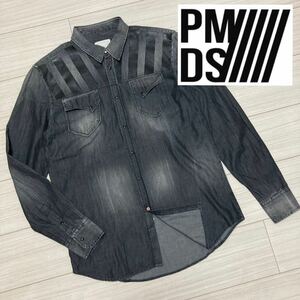 良品■P.M.D.S. ピーエムディーエス■デニム シャンブレー シャツ S ブラック グレー コーティングライン PREMIUM MOOD DENIM SUPERIOR