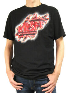 【ポスト投函配送】新品 直輸入 DIESEL 転写プリント レギュラーフィット 半袖Tシャツ XLサイズ T-JUST-E43 ブラック A09754