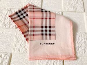 美品 ★ BURBERRY バーバリー チェック ハンカチ ピンク ★ 刺繍 ブルーミング中西 綿100%