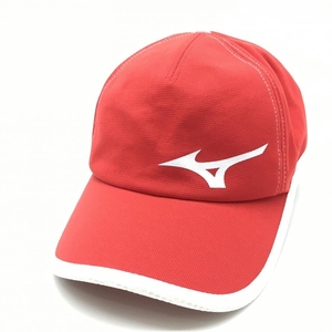 [ beautiful goods ] Mizuno cap red × white Logo print .. side dirt F(56-60cm) Golf wear MIZUNO