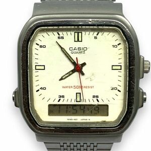 ■不動品　CASIO カシオ AQW-61 アナログ・デジタル　白文字盤 腕時計　アナデジ　デジアナ　ジャンク扱 インボイス対応店