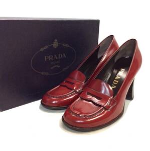 未使用 PRADA プラダ ITALY製 ヒール パンプス シューズ ローファー 靴 赤 ITALY製 37 (ma)