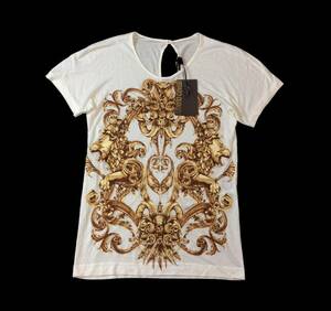  unused roberto cavalliro belt kavali short sleeves T-shirt tops cut and sewn rayon white group 38 lady's postage 250 jpy (ma)