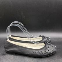 M1757 美品 repetto レペット バレエシューズ フラットシューズ パンプス 38/24.0cm相当 ブラック ビジュー 装飾 レザー 箱付き フランス製_画像6