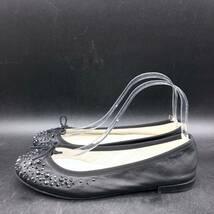 M1757 美品 repetto レペット バレエシューズ フラットシューズ パンプス 38/24.0cm相当 ブラック ビジュー 装飾 レザー 箱付き フランス製_画像5