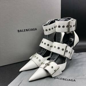 M1765 美品 BALENCIAGA バレンシアガ レザー ピンヒール セパレート パンプス レディース 36/23.0cm相当 ホワイト 白 アンクルベルト 