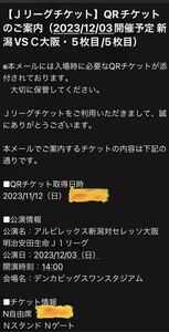 アルビレックス新潟VSセレッソ大阪戦 12/3(日) Nスタンド(ホームゴール裏自由席)チケット1〜5枚 最終戦QRチケット で送料無料