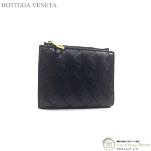 ボッテガ ヴェネタ （BOTTEGA VENETA） イントレチャート ミニウォレット 二つ折り 財布 608059 ブラック（美品）中古