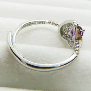 新品 アメジスト ラウンドカット 紫水晶 指輪 リング 925 ダイヤモンド シルバー 天然石 宝石 ヴィンテージ ハートの画像7
