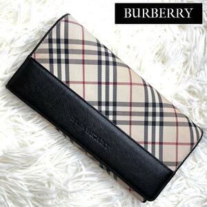 人気品 / BURBERRY バーバリー ノバチェックサフィアーノウォレット 長財布 コンチネンタルウォレット ブラック 黒