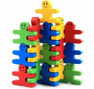 大人気！ 木のおもちゃ 人型 バランス ブロック 積み木 カラフル ニコニコ 知育玩具 ベビー キッズ
