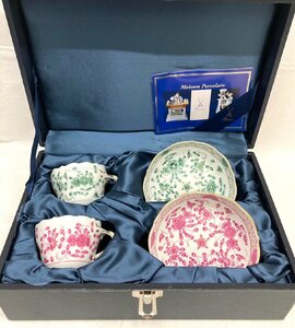 マイセン Meissen カップ＆ソーサー デミタスカップ インドの華 2客セット グリーン ピンク 金彩 アンティーク 食器