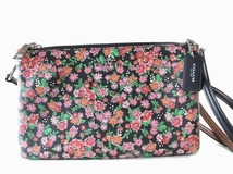 1円　美品　コーチ　COACH　F57883 　★　ショルダーバッグ　ポシェット　★　ブラック　×　ピンク　小花　フラワー　8539_画像2