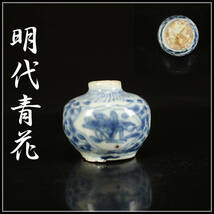 CC970 唐物 【明代青花】 安南染付 茶入／箱付 美品！ ｒ_画像1