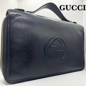 【美品】GUCCI グッチ ソーホー トラベルケース オーガナイザー ダブルジップ ラウンドファスナー メンズ レディース ブラック 黒