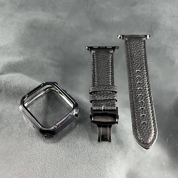 アップルウォッチ TPU ブラック ケース ブラック トゴ レザー ベルト 46mm 49mm 41mm 45mm 40mm 44mm 38nm 42mm シリーズ9