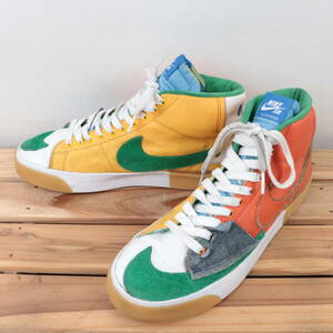 z7785 ナイキ SB ブレザー ミッド エッジ US9 27.0cm/白 ホワイト 緑 オレンジ NIKE SB ZOOM BLAZER MID EDGE メンズ スニーカー 中古