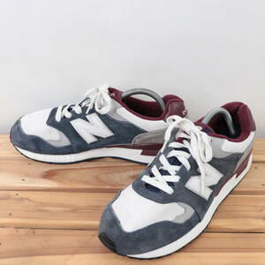 z7802【570】ニューバランス US9 27.0cm/紺 ネイビー 白 グレー バーガンディー newbalance メンズ スニーカー 中古