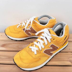 z8013【574】ニューバランス US9 26.0cm/黄色 イエロー 茶 ブラウン newbalance レディース スニーカー 中古