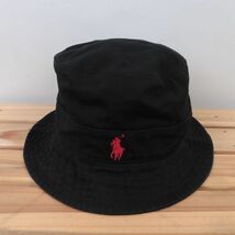 rlbh1【美品】ポロ ラルフローレン ポニー 黒 ブラック POLO RALPH LAUREN バケットハット HAT 帽子 ブランド 中古 古着 正規品_画像1