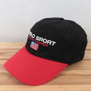 rlpsc1【美品】ラルフローレン ポロスポーツ ブラック 赤 RALPH LAUREN POLO SPORT 星条旗 キャップ CAP 帽子 ブランド 中古 古着 正規品