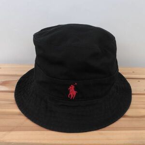 rlbh1【美品】ポロ ラルフローレン ポニー 黒 ブラック POLO RALPH LAUREN バケットハット HAT 帽子 ブランド 中古 古着 正規品