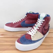 z8432 ナイキ SB ズーム ブレーザー ミッド US8 26.0cm/バーガンディ 紺 ベージュ NIKE SB ZOOM BLAZER MID EDGE メンズ スニーカー 中古_画像1