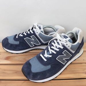 z8453【574】ニューバランス US9 27.0cm/紺 ネイビー 灰 グレー newbalance メンズ スニーカー 中古