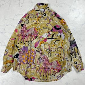 男の戦闘服 美品 Paul Smith LONDON ポールスミス 長袖シャツ 総柄 アニマル 幾何学模様 絵画 Lサイズ 動物 ピカソ 