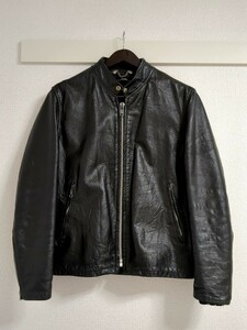 メンズ 古着 本革 ブランド不明 革ジャン レザージャケット バイク ライダースジャケット ブラック THIS GENUINE LEATHER