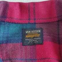 VAN HEUSEN ウール混 チェック ループ シャツ ダークレッド/グリーン Lサイズ ボックスシルエット 開襟 オープンカラー ヴィンテージ_画像4