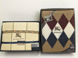 231101E 毛布 冬物 ２点 まとめ セット 箱あり 未使用 BURBERRY Burberry バーバリー 織綿毛布 純毛毛布 ラム混 毛100％ 140㎝×200㎝ 