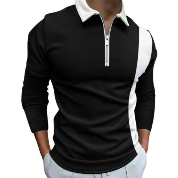 t7 【 L 】黒 長袖 薄手 ポロシャツ メンズ ゴルフ ゴルフウェア シニア ライン ジップアップ ハーフジップ シンプル カジュアル トップス