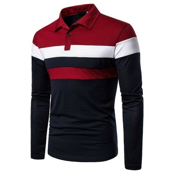 t22【 赤 XL 】1 ポロシャツ 長袖 鹿の子 メンズ ゴルフウェア ゴルフシャツ トップス シャツ ゴルフ スポーツ アウトドア シニア ボーダー