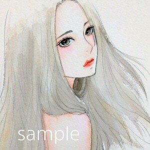 手描きイラスト　肉筆原画　水彩画　ドローイング　美人画　ヌード　グラビア　裸婦画　A4　mucica 