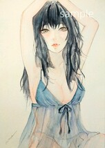 肉筆原画　手描きイラスト　水彩画　ドローイング　オリジナル 絵画　美人画　セクシー　グラビア　A4　mucica　_画像2