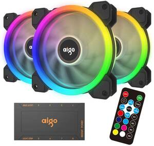 Aigo DR12 3IN1 120mm RGB LED 調節可能 色 静か 高通気性 長寿命 PC 冷却ファン CPU クーラー ラジエーター