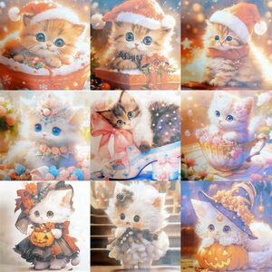 パネル生地　可愛い猫セット④　猫生地　クリスマス　ハロウィーン　ハイヒール　ティーカップ