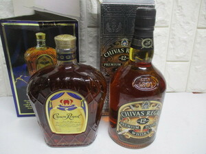 15-3/古酒 未開栓 2本セット CHIVAS REGAL シーバスリーガル 12年 1.0Ｌ /Crown Royal クラウン ローヤル 1.0L ウイスキー まとめ売り