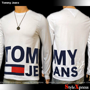 SALE 新品 トミージーンズ 白 XSサイズ 裾～背中ロゴ ロンT ホワイト メンズ 長袖Tシャツ トミーヒルフィガー Tommy Hilfiger 正規品
