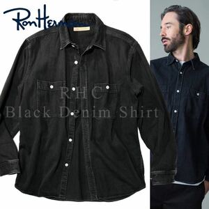 【Ron Herman】RHC ロンハーマン Black Denim Shirt 定価3.6万 ブラックインディゴ デニムワークシャツ 長袖インディゴデニムシャツ 日本製