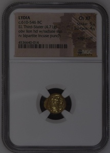 世界初の硬貨　リディア王国　1/3　NGC鑑定済み　Ch XF 5/5 4/5　エレクトロン貨　アンティークコイン　古代ギリシャ