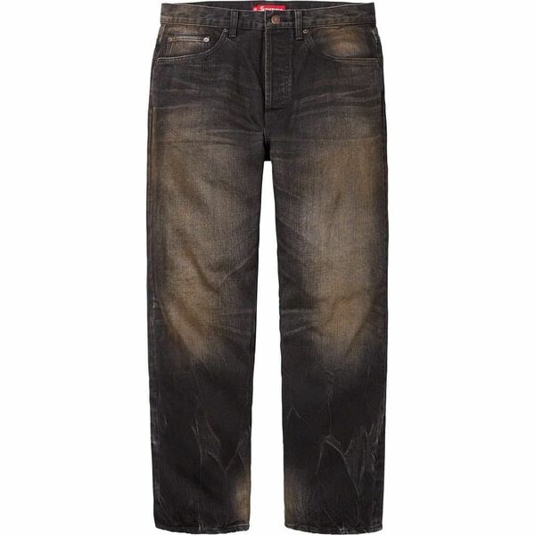 送料無料 30 黒 Supreme Distressed Loose Fit Selvedge Jean Washed Black シュプリーム セルヴィッチ ルーズフィット ジーンズ デニム 