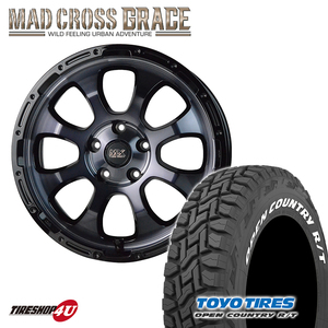 4本セット MAD CROSS GRACE 16x7.0J 5/114.3 +38 BKC/BK TOYO OPEN COUNTRY R/T 225/70R16 ホワイトレター デリカD5 ハリアー フォレスター